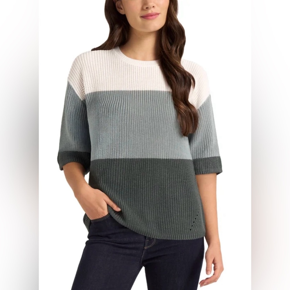 Matty M Monochrome Color Block Knit Sweater Top Teal XL